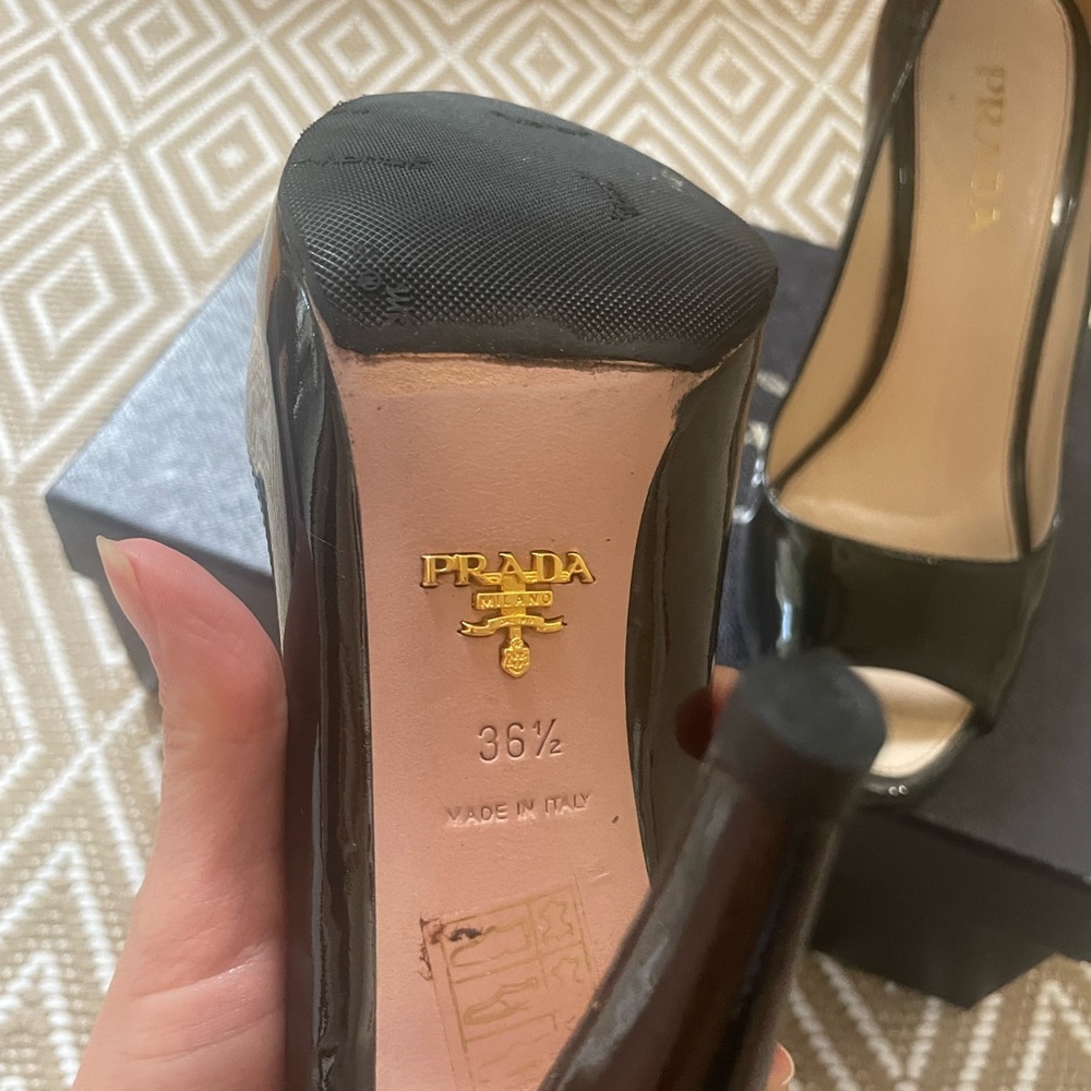Prada Black Patent Leather Peep-Toe Heels - Picture 4 of 10